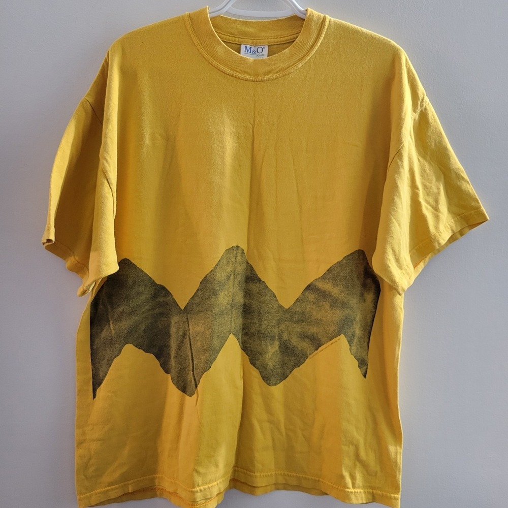 Y2K Peanuts Zig Zag Short Sleeve T-Shirt Size XL‎ Yellow M&O Knits